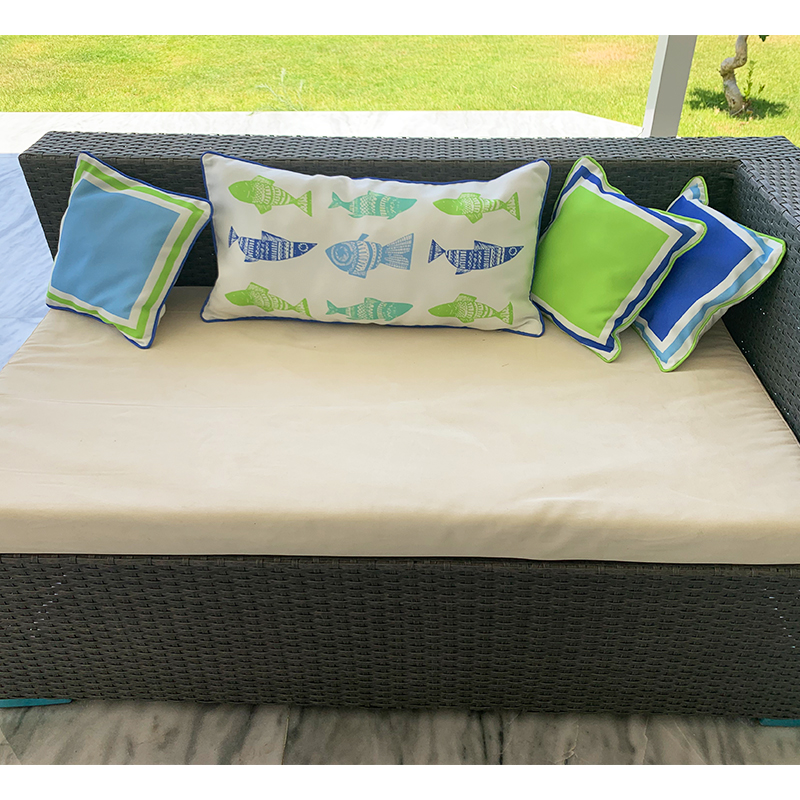 blue green fishes rectangular  cushion